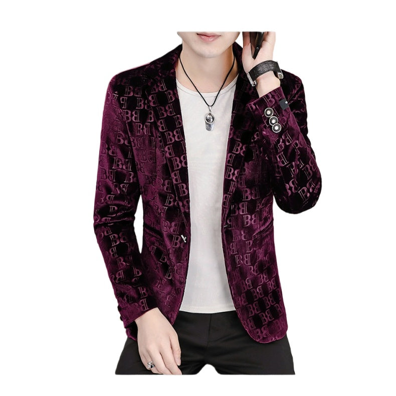 2025 Spring Autumn New Print Blazer Men's Casual Jacket Korean Style Trend Slim Velvet Suit - Halloweez Cosplay Costumes - Halloweez