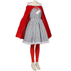 2024 European Halloween Black and White Checked Cloak Dress Set for Festive Events - Halloweez