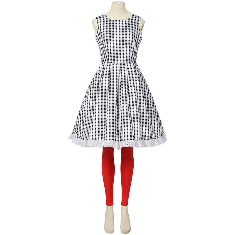 2024 European Halloween Black and White Checked Cloak Dress Set for Festive Events - Halloweez