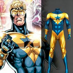 Halloweez Booster Gold Michael Jon Carter Cosplay Costume for Men with Glasses