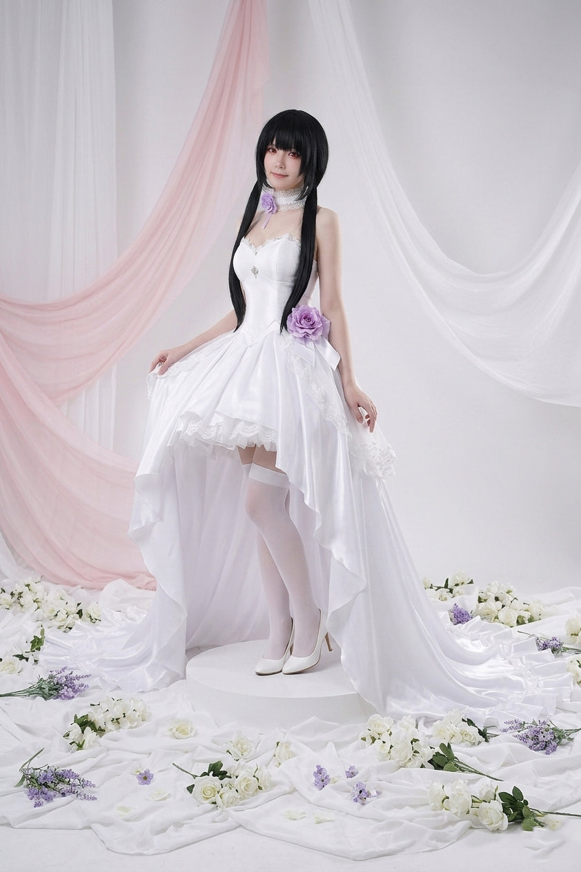 Date A Live Kurumi Tokisaki Wedding Dress Cosplay, Bride Gown Anime Cosplay Costume For Women, Romantic Wedding Style Roleplay Outfit - Halloweez