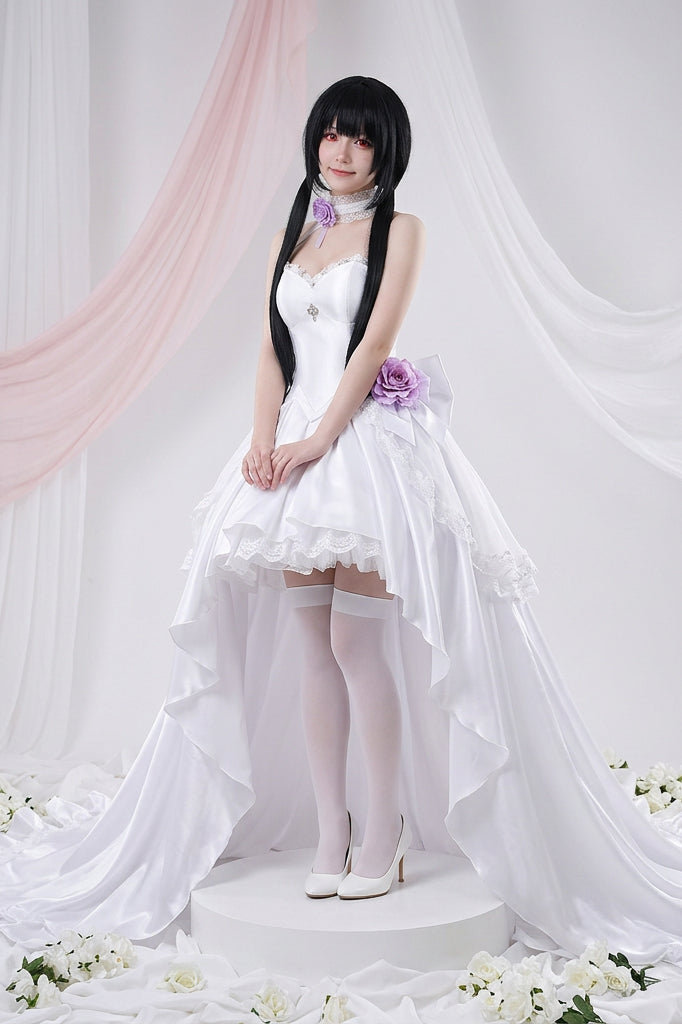 Date A Live Kurumi Tokisaki Wedding Dress Cosplay, Bride Gown Anime Cosplay Costume For Women, Romantic Wedding Style Roleplay Outfit - Halloweez
