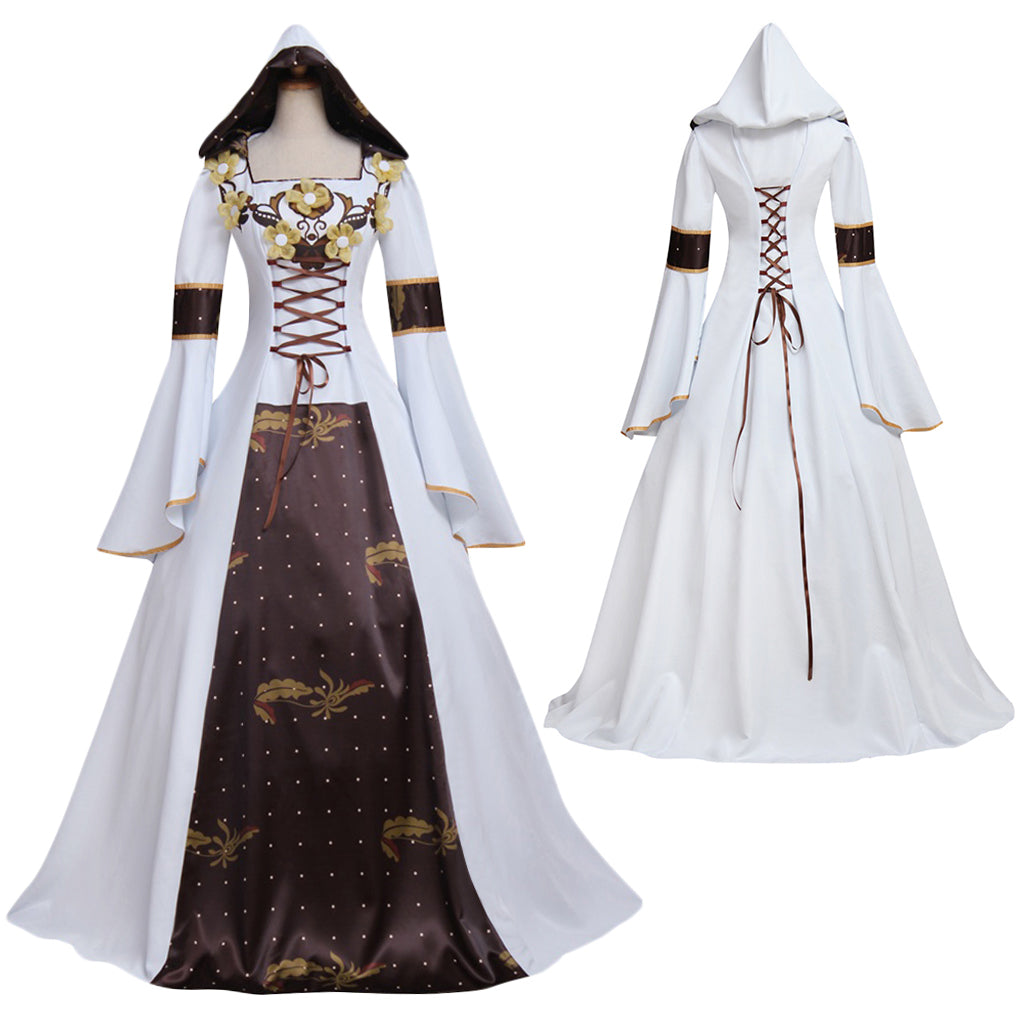 Robe de mariée élégante de style gothique victorien Renaissance avec capuche et motif floral à lacets