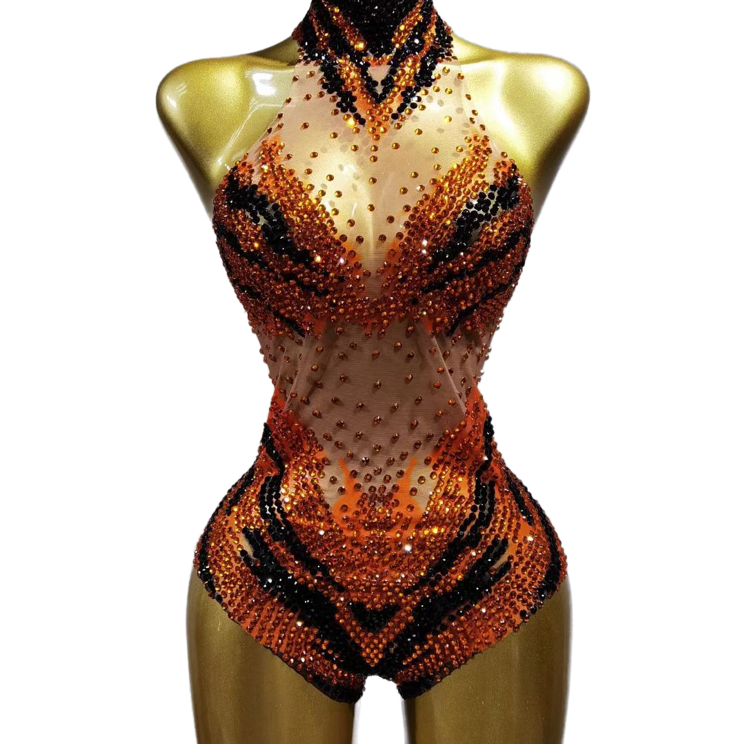 New Gold Sequin Sexy Bodysuit Futuristic Warrior Costume for Girl Group Performance, Party Show, Cosplay - Halloweez