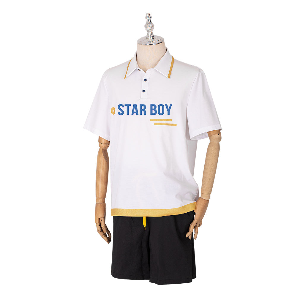 Elegante disfraz de cosplay de Halloween: camiseta blanca y pantalones cortos negros de anime Light And Night Jesse