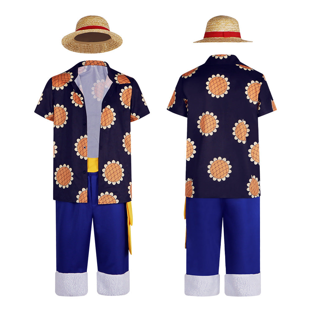 Anime One Piece Luffy Cosplay Costume Sunflower Shirt Halloween Outfit - Halloweez