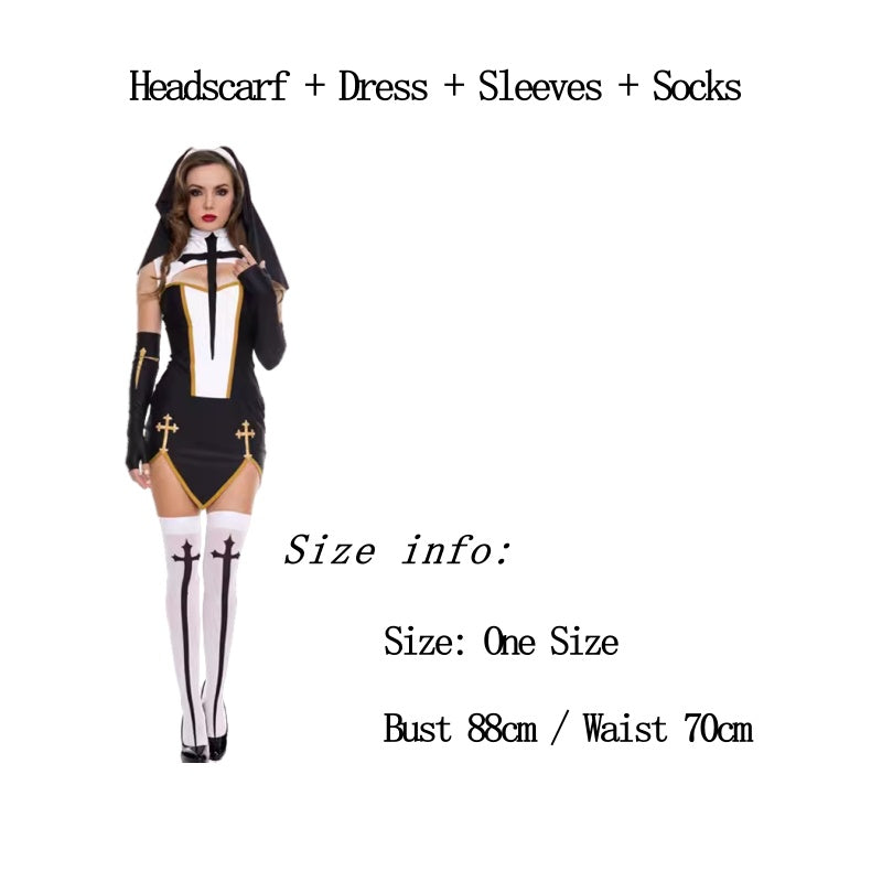 Halloween Medieval Nun Priest Robe COS Costume Virgin Mary Father Wizard Stage Performance Clothing - Halloweez