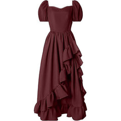 Hot Selling Victorian Renaissance Peasant Pastoral Irregular Hem Dress - Medieval Cosplay Costume - Halloweez
