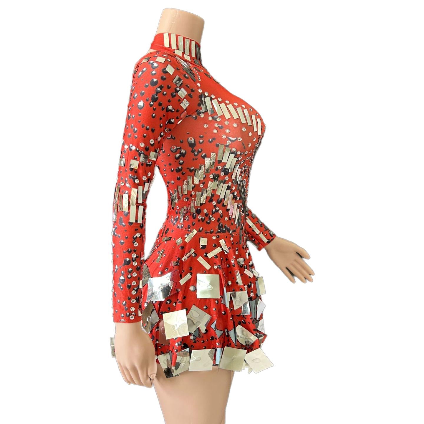 Nofans Spring Long Sleeve Slim A-Line Short Hem Diamond Lens Halter Backless Evening Gown Sexy Cosplay Dress - Halloweez