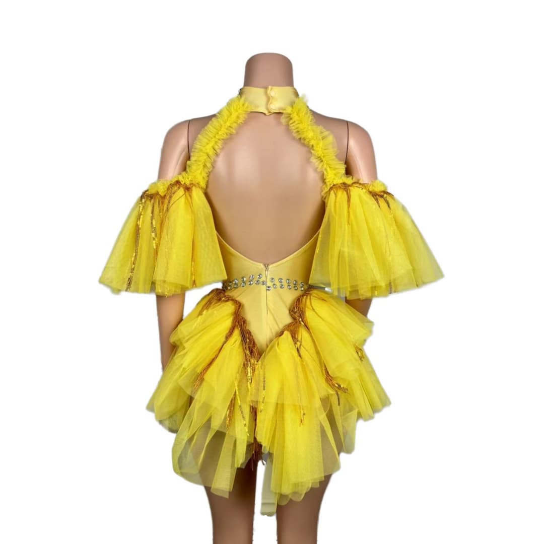 Golden Sequin Masquerade Dress - Mechanical Style Stage Performance Costume for Women's Party, Cosplay, and Photo Shoots - Halloweez