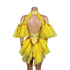 Golden Sequin Masquerade Dress - Mechanical Style Stage Performance Costume for Women's Party, Cosplay, and Photo Shoots - Halloweez