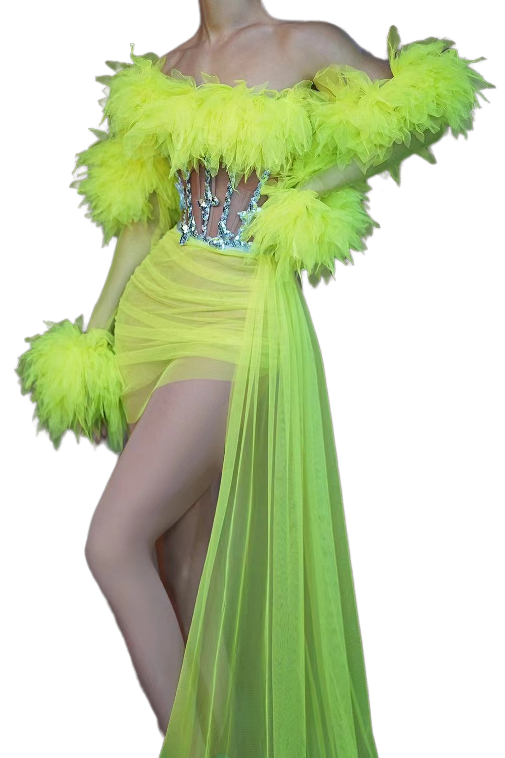 Nightclub Party Dress - Fluorescent Green Performance Costume for Club, Bar, Singer, Model, Birthday Party, Cosplay - Halloweez