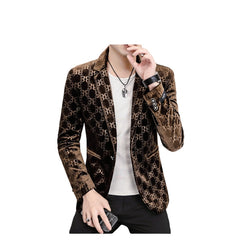 2025 Spring Autumn New Print Blazer Men's Casual Jacket Korean Style Trend Slim Velvet Suit - Halloweez Cosplay Costumes - Halloweez