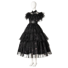 Halloweez Wednesday Addams Cosplay Costume - Black Gothic Dress with Shoes for Adults - Ideal for Halloween, Carnivals, and Themed Events