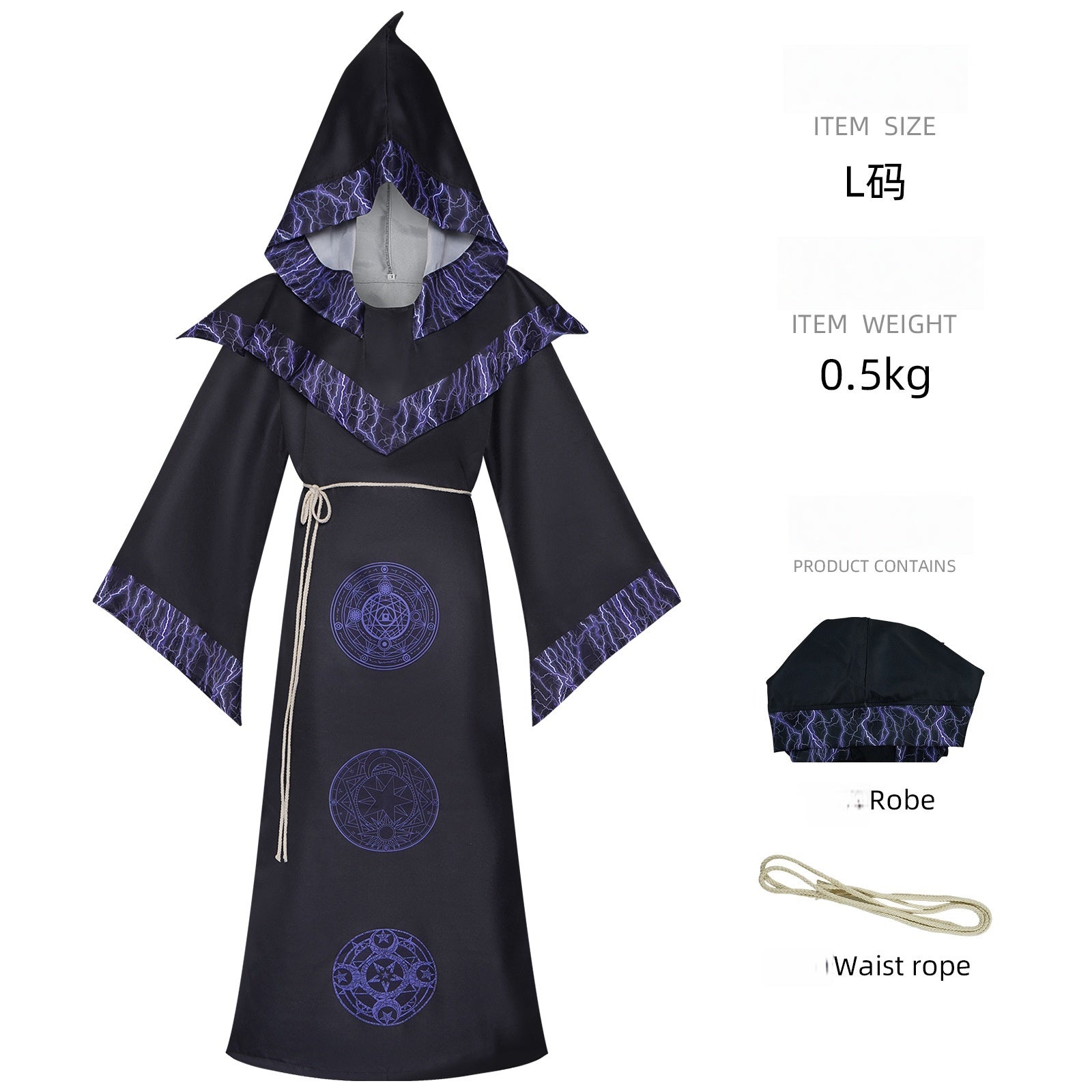 Cross-border Dark Wizard Robe Cosplay Costume Halloween Medieval Wizard Hooded Cape Stage Performance Outfit - Halloweez