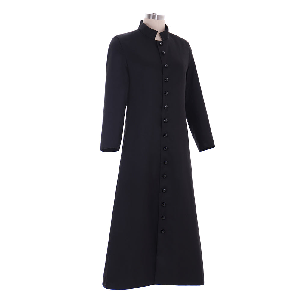 Men's Black Halloweez Clergy Robes - Premium Cassock Church Priest Costume with Standing Collar for Liturgical and Cosplay - Halloweez