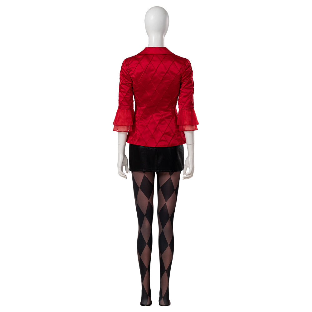 Halloweez Harley Quinn Joker 2 Cosplay Costume - Women's Red Coat & Leather Skirt Ensemble