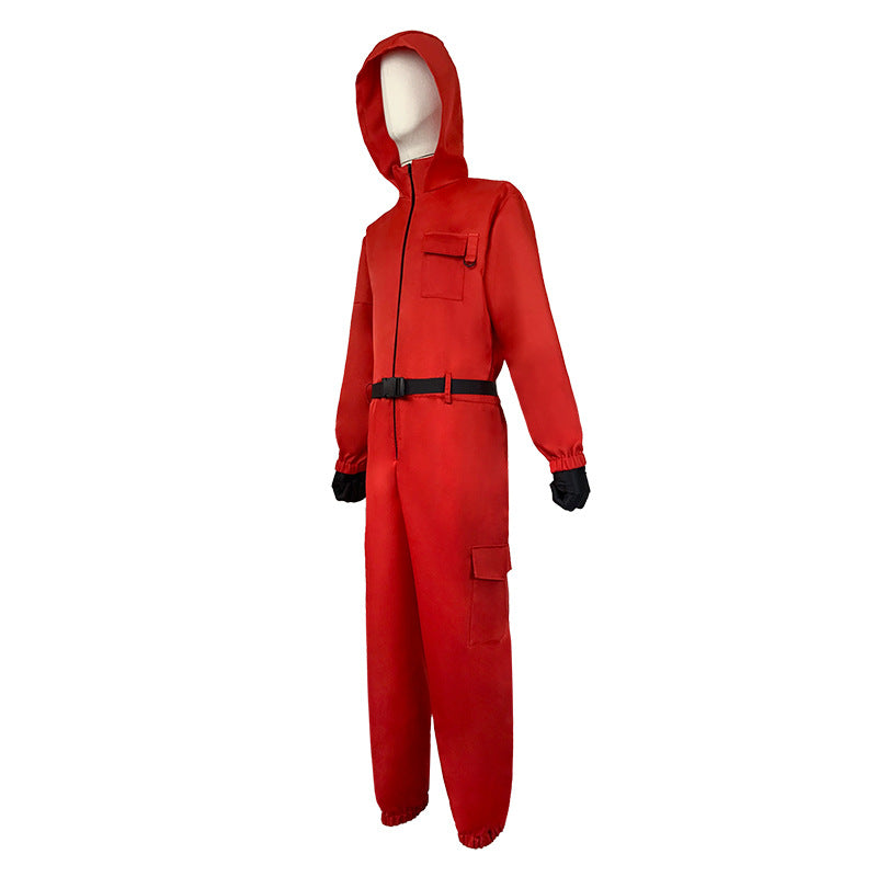 Couple Wearable Hat Jumpsuit Red Workwear Cosplay Costume Performance Outfit Ready Stock Set - Halloweez