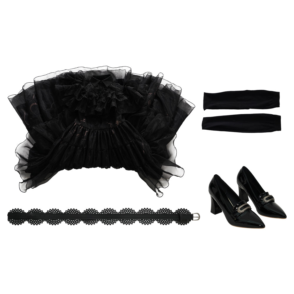 Halloweez Wednesday Addams Cosplay Costume - Black Gothic Dress with Shoes for Adults - Ideal for Halloween, Carnivals, and Themed Events