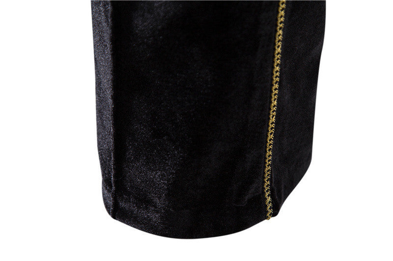 2025 Spring Summer New Men's Velvet Gold Trim Double Breasted Suit Set Formal Wear Performance Costume - Halloweez