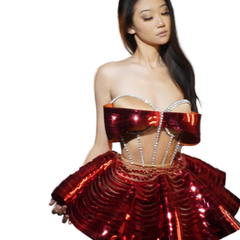 Masked Lady Mechanical Style Stage Costume Golden Sequin Girl Group Performance Cosplay Dress for Party Photography - Halloweez