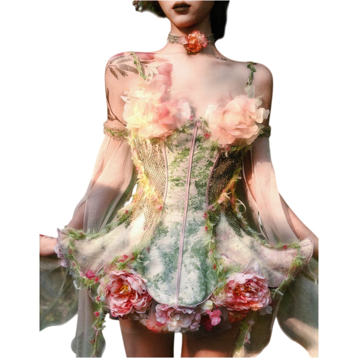 Blood Supply Original Forest Spirit Flower God Fishbone Corset Fairy Style Ethereal Dress Halloween Cosplay Costume - Halloweez