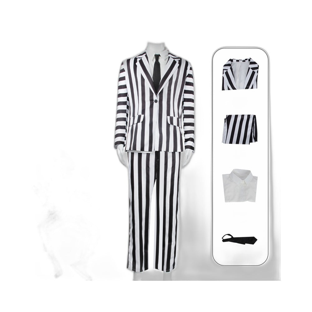 Beetlejuice Cosplay Costume Michael Keaton Black and White Stripe Halloween Outfit - Halloweez