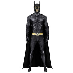 Halloweez Adult Men Dark Black Knight Jumpsuit Cloak Bat Mask Superhero Costume