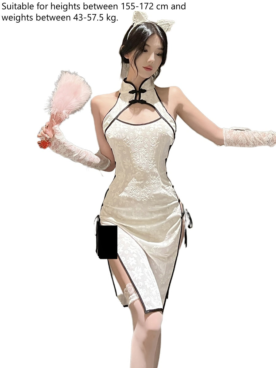 Weisgirl Sexy Hollow-out Cos Chinese-style High-slit Cheongsam Catwoman Uniform - Halloweez