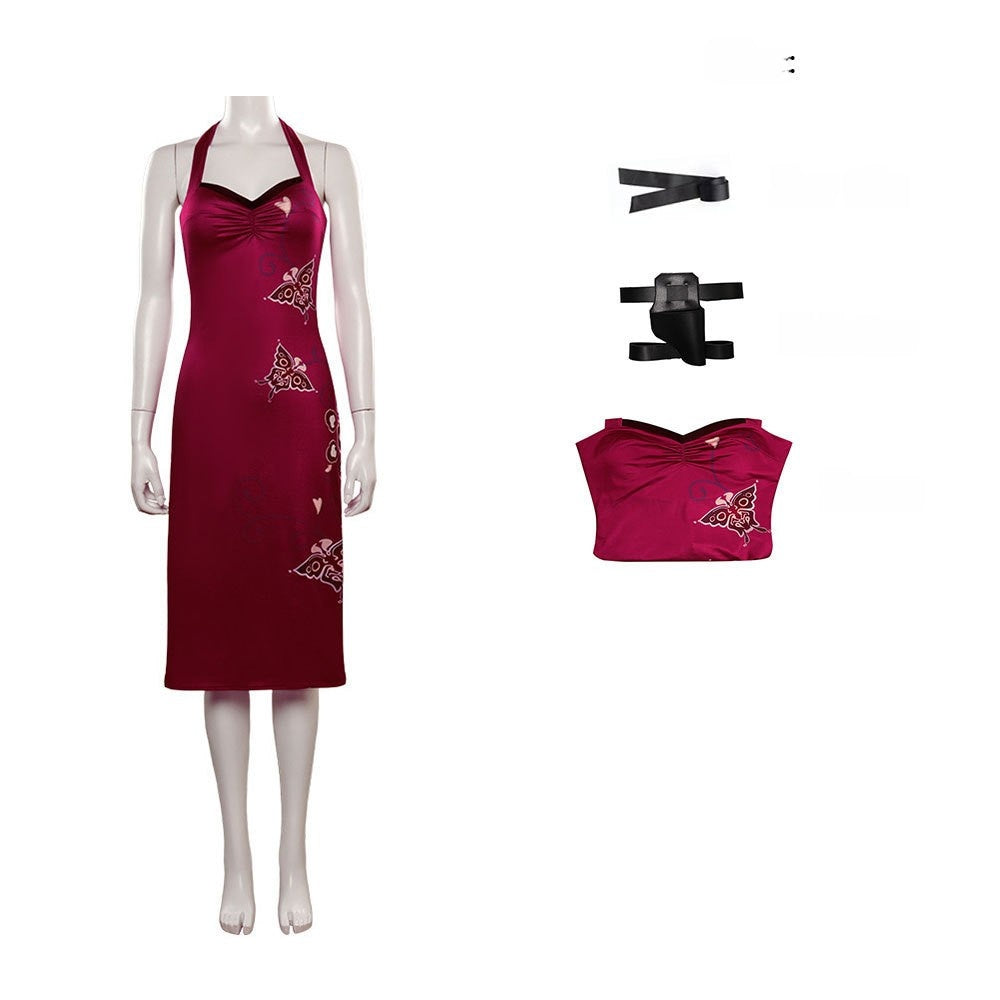 Ada Wong Sleeveless Qipao Resident Evil 4 Remake Cosplay Sexy High Slit Red Long Dress - Halloweez