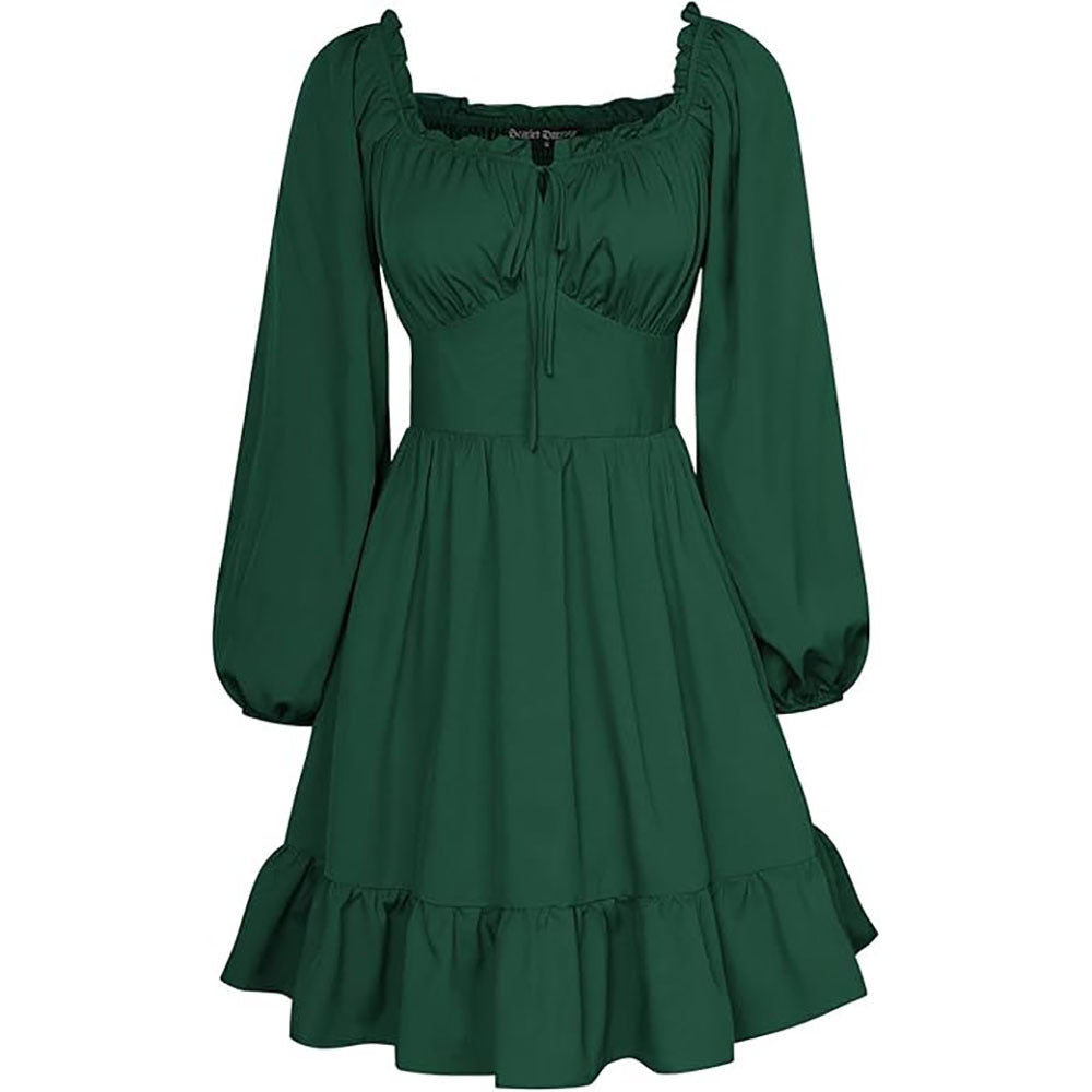 Renaissance Victorian Corset Long Sleeve Ruffle Off-Shoulder Dress - Ready Stock - Halloweez