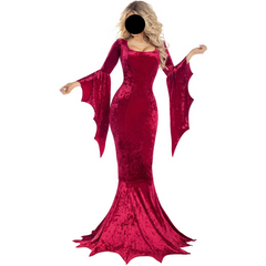 Morticia Addams Inspired Gothic Bat Witch Dress Halloween Costume For Women