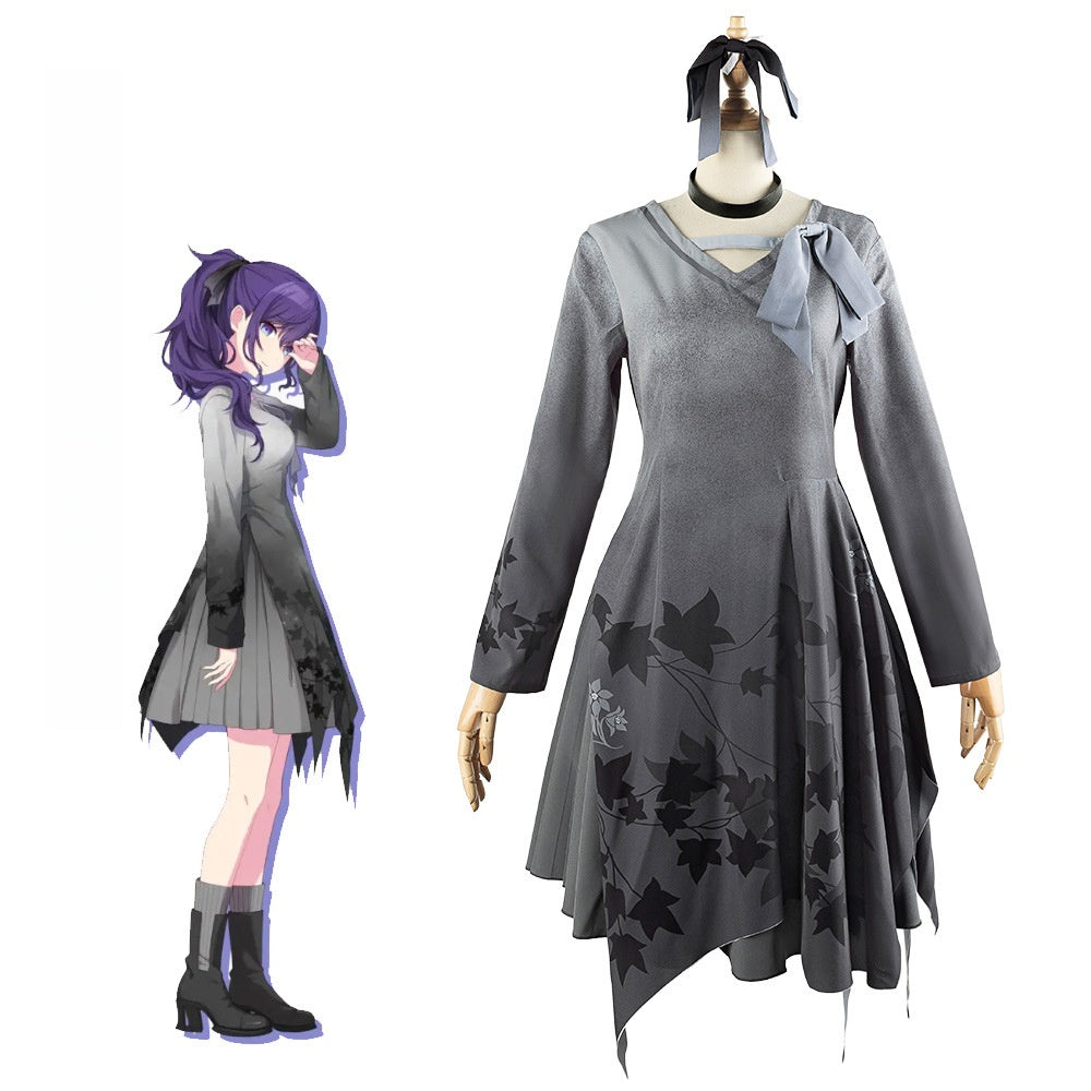 Project Sekai Asahina Mafuyu Cosplay Costume Grey Gradient Dress - Halloweez