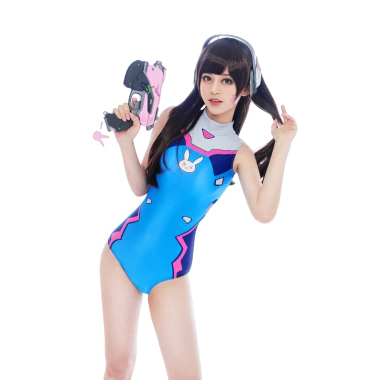 Overwatch D.Va Neon Genesis Evangelion Asuka Rei School Swimsuit Cosplay