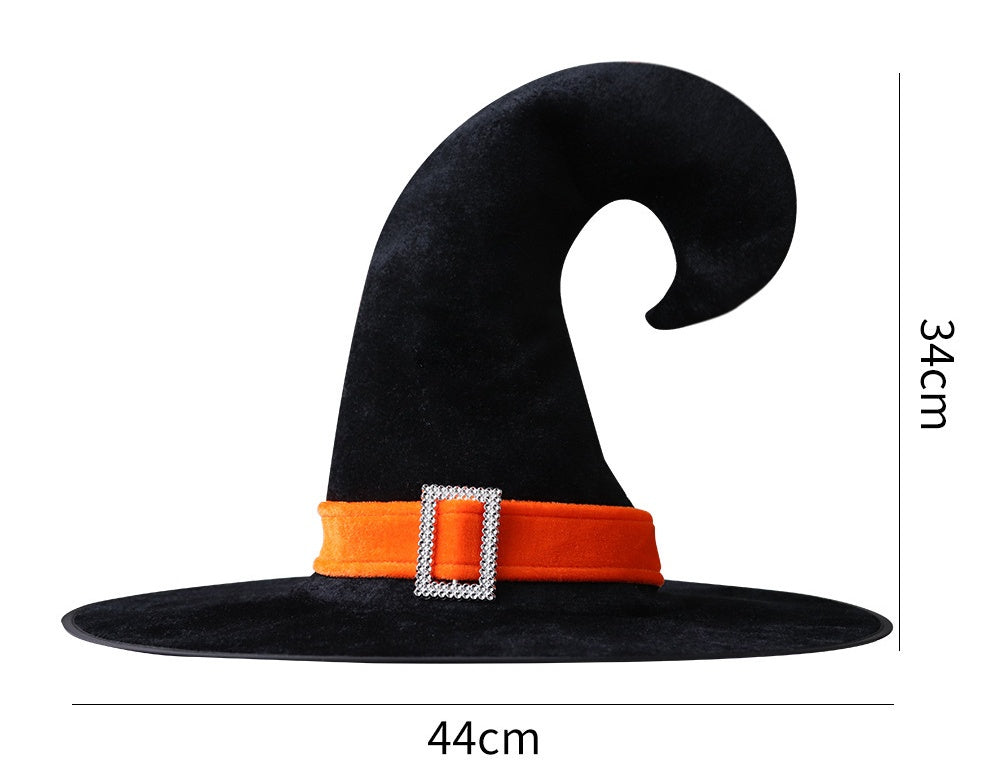 Halloween Crinkle Witch Hat for Kids Adults Party Dress Up Gold Velvet Curved Horn Hat Elf Witch Hat Wizard Hat - Halloweez