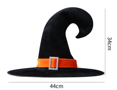 Halloween Crinkle Witch Hat for Kids Adults Party Dress Up Gold Velvet Curved Horn Hat Elf Witch Hat Wizard Hat - Halloweez