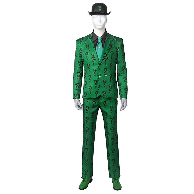 Halloweez Riddler Edward Nygma Green Costume for Men - Super Villain Fancy Dress