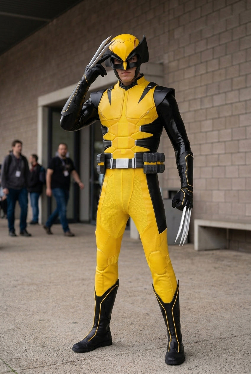 Marvel Wolverine Classic Yellow Suit Full Set Cosplay Costume, X-Men Superhero Outfit for Men - Halloweez