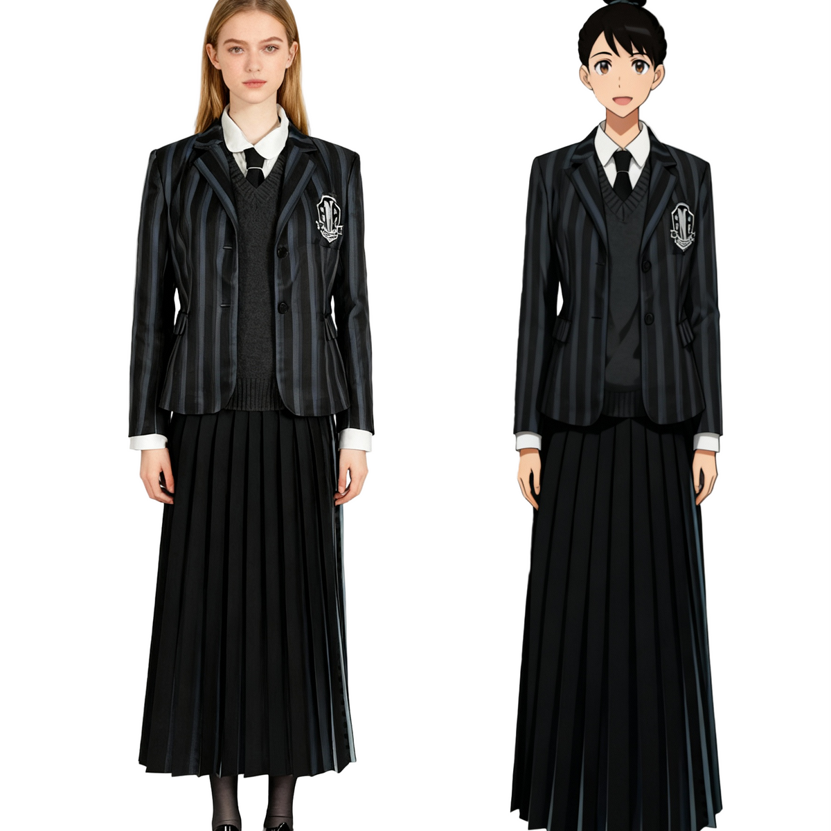 Wednesday Addams Girls 5-Piece School Uniform Set for Halloween & Cosplay