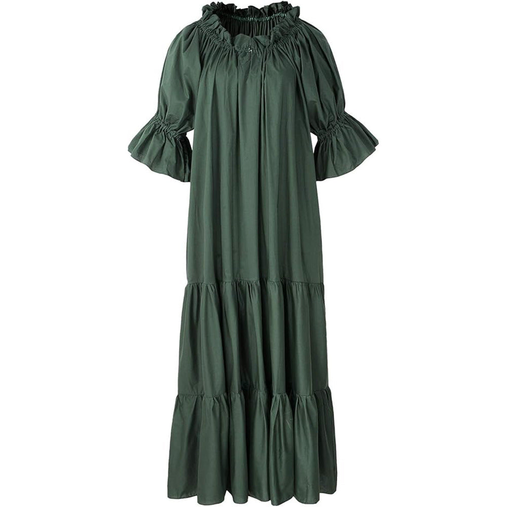 Medieval Pirate Fairy Renaissance Peasant Costume Ruffled Loose Dress