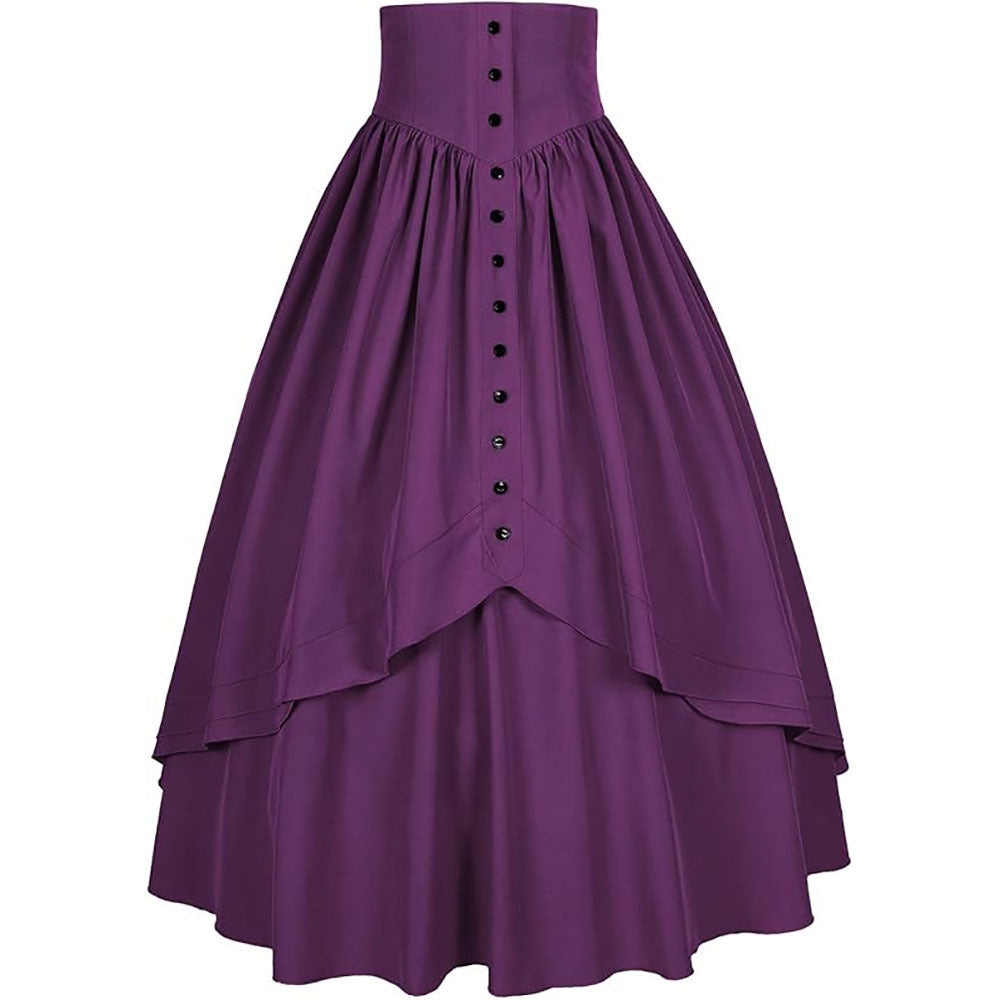 Medieval Renaissance Victorian Gothic Asymmetrical Pleated Tie Halloween Retro Midi Skirt - Halloweez