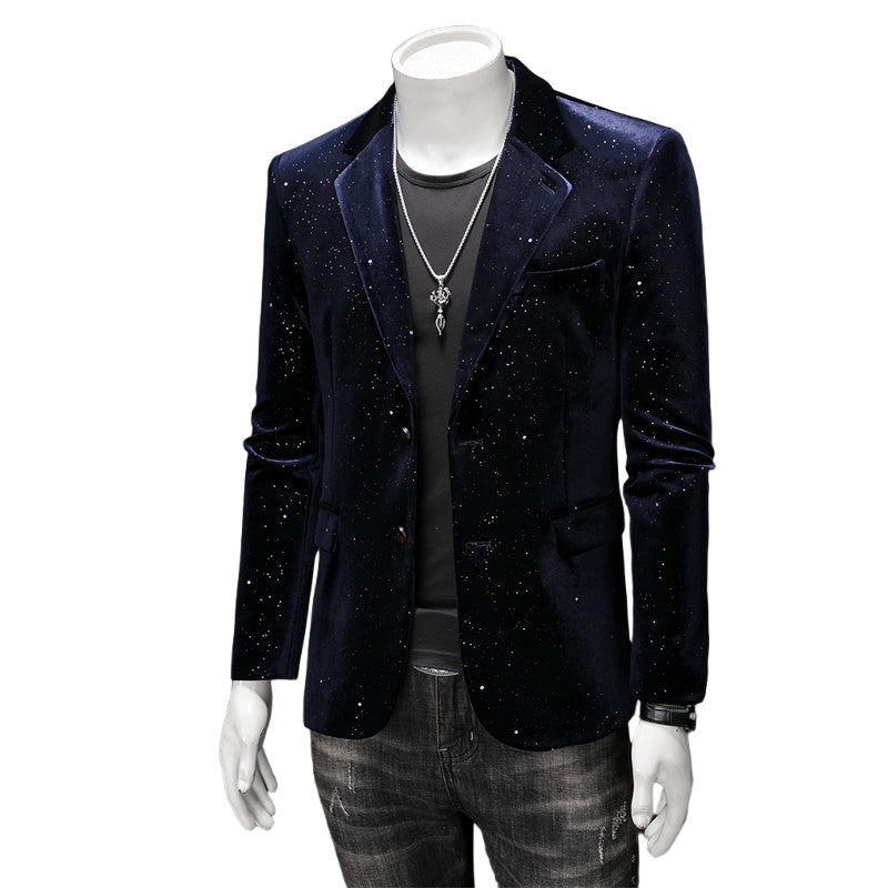 Men's Velvet Sparkle Blazer Shiny Tuxedo Jacket Korean Slim Fit Fashion Formal Suit Casual Blazer for Men - Halloweez