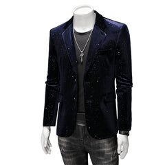 Men's Velvet Sparkle Blazer Shiny Tuxedo Jacket Korean Slim Fit Fashion Formal Suit Casual Blazer for Men - Halloweez
