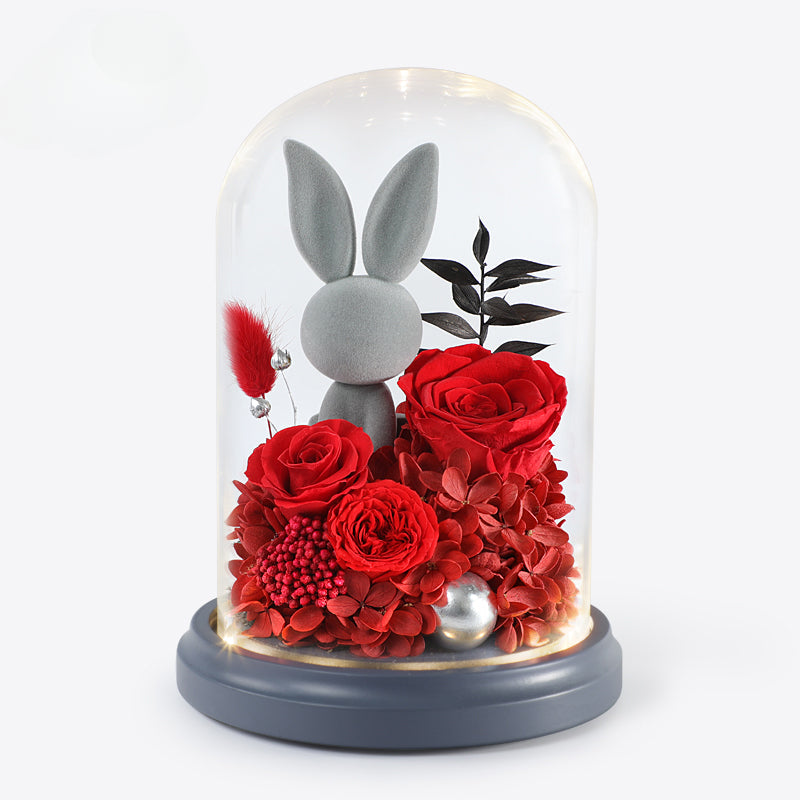 Halloweez Eternal Love Flower Gift - Exquisite Rose Bouquet in Box with Cute Bear and Bunny for Special Occasions