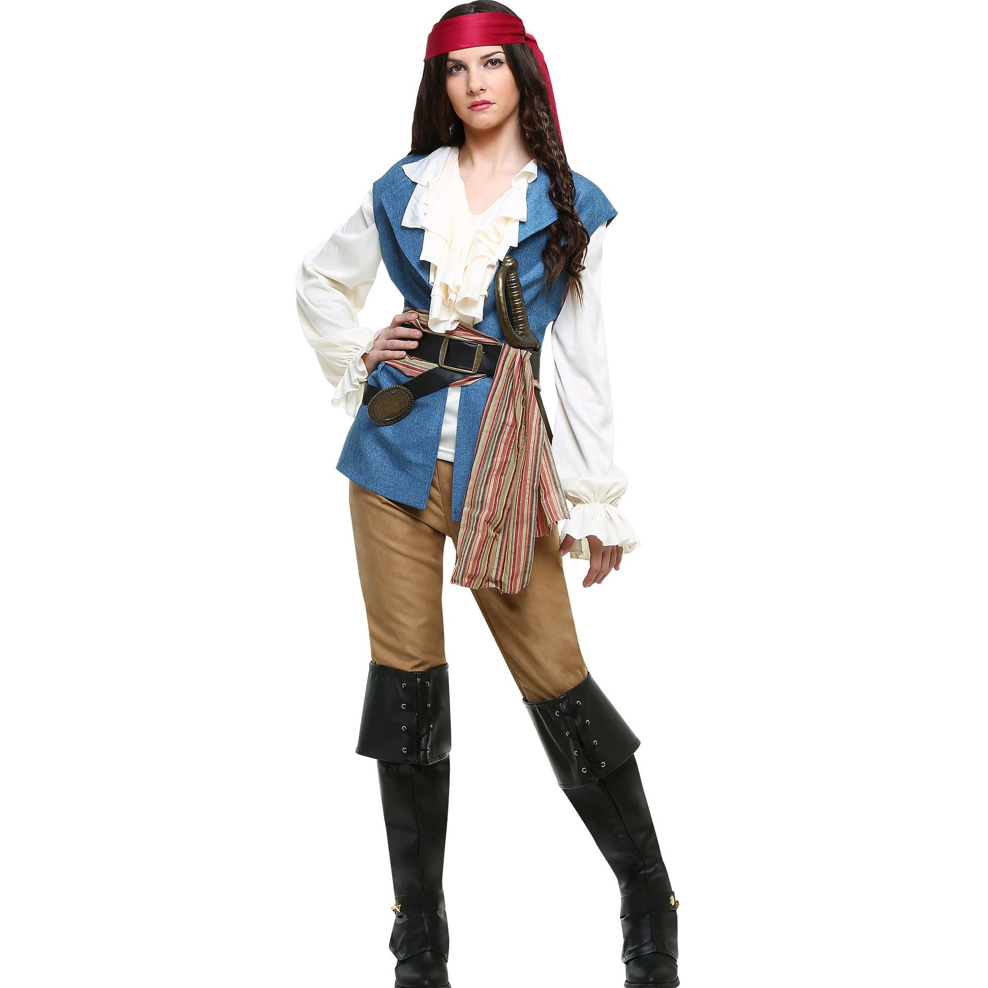 Pirates of the Caribbean Captain Jack Sparrow Cosplay Costume for Men - Halloween Movie Role Play Outfit - Halloweez