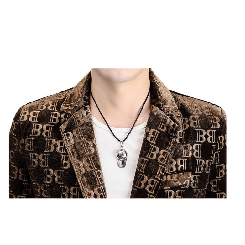 2025 Spring Autumn New Print Blazer Men's Casual Jacket Korean Style Trend Slim Velvet Suit - Halloweez Cosplay Costumes - Halloweez