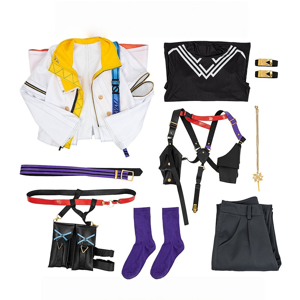 Rainbow VTuber Fuura Kanato Anime Cosplay Costume Long Sleeve Trench Coat Set - Halloweez