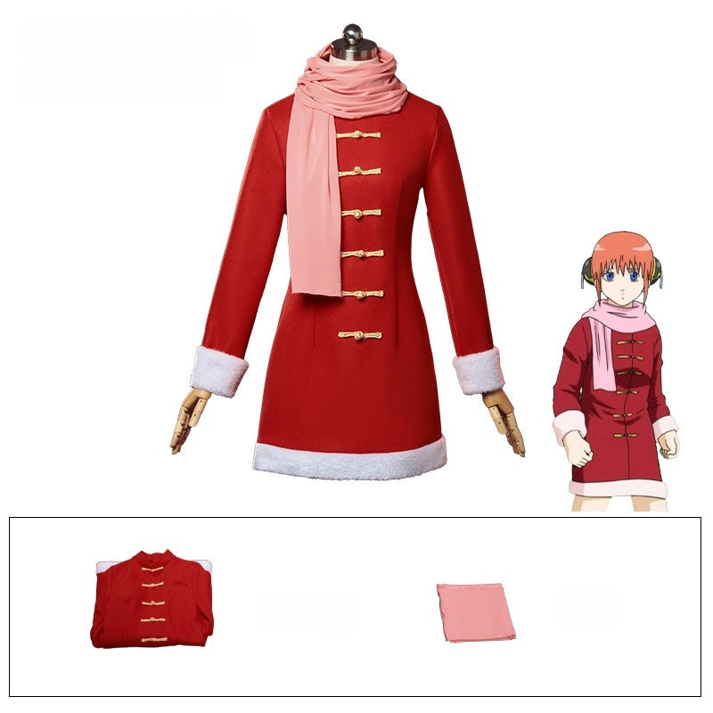 Gintama Kagura Winter Cosplay Costume Anime Full Set - Halloweez