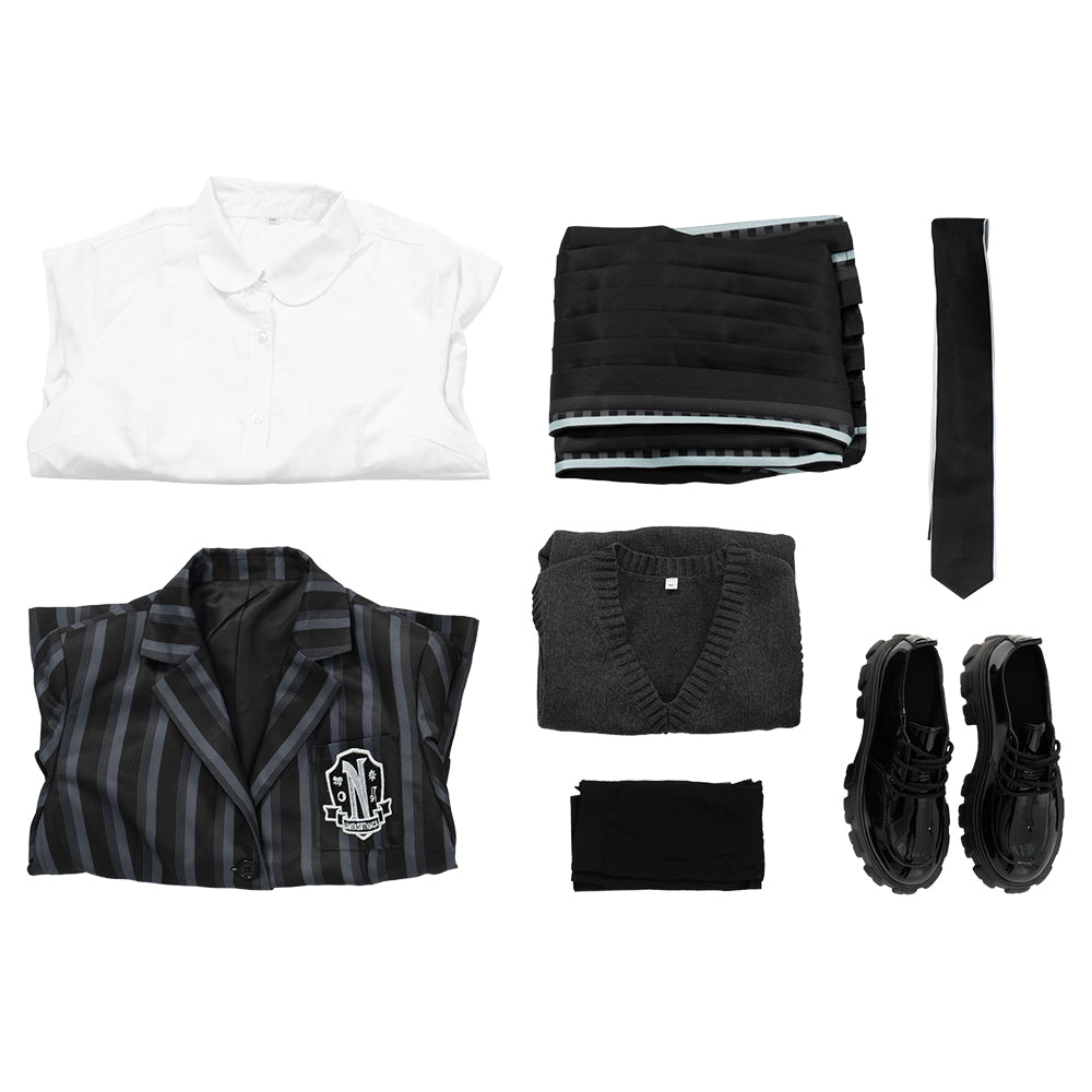 Conjunto de uniforme escolar de 5 piezas para niñas inspirado en Los Addams de Halloween Wednesday para Halloween y fiestas