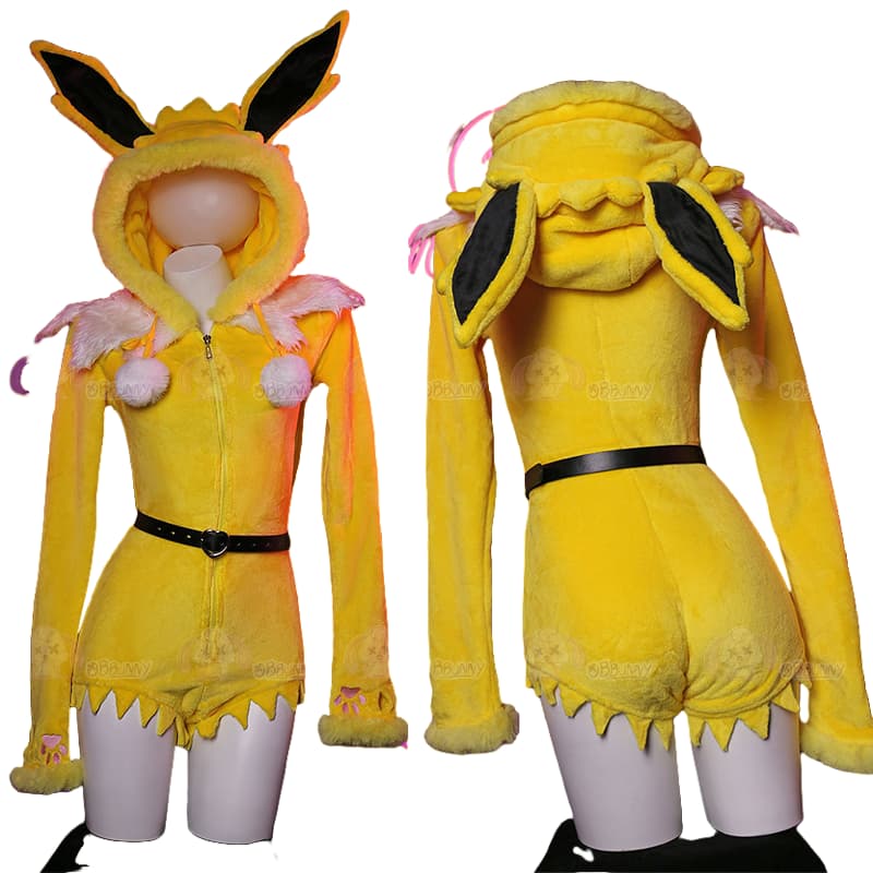 Official Pokemon Yellow Jolteon Plush Animal Cosplay Costume Hooded Pajamas - Halloweez